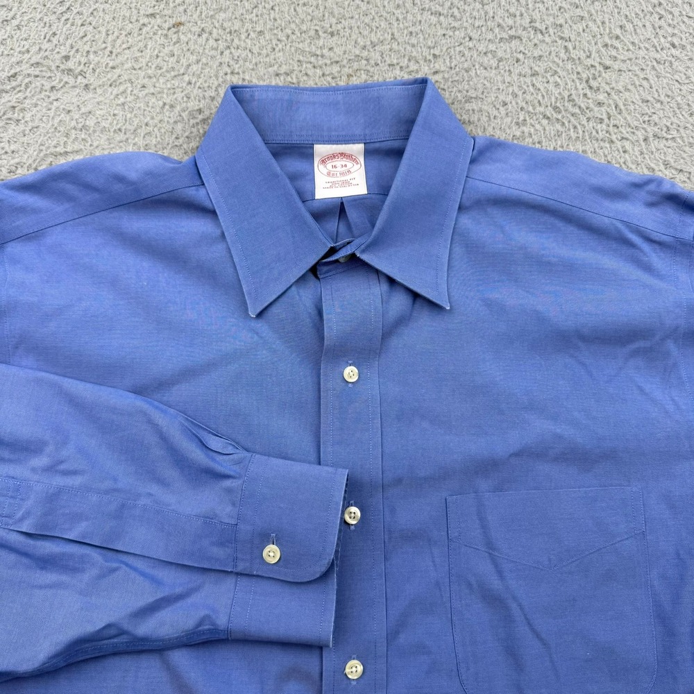 Brooks Brothers Dress Shirt Mens 16-34 Blue Solid Non-Iron Traditional Fit Shirt